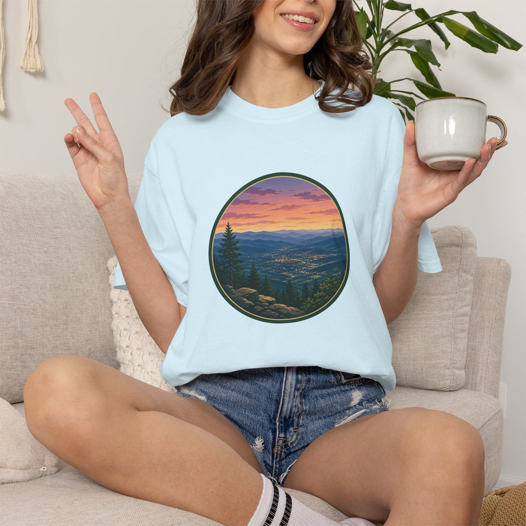 Sunset Mountain T-Shirt - Night Life Below Circle Graphic