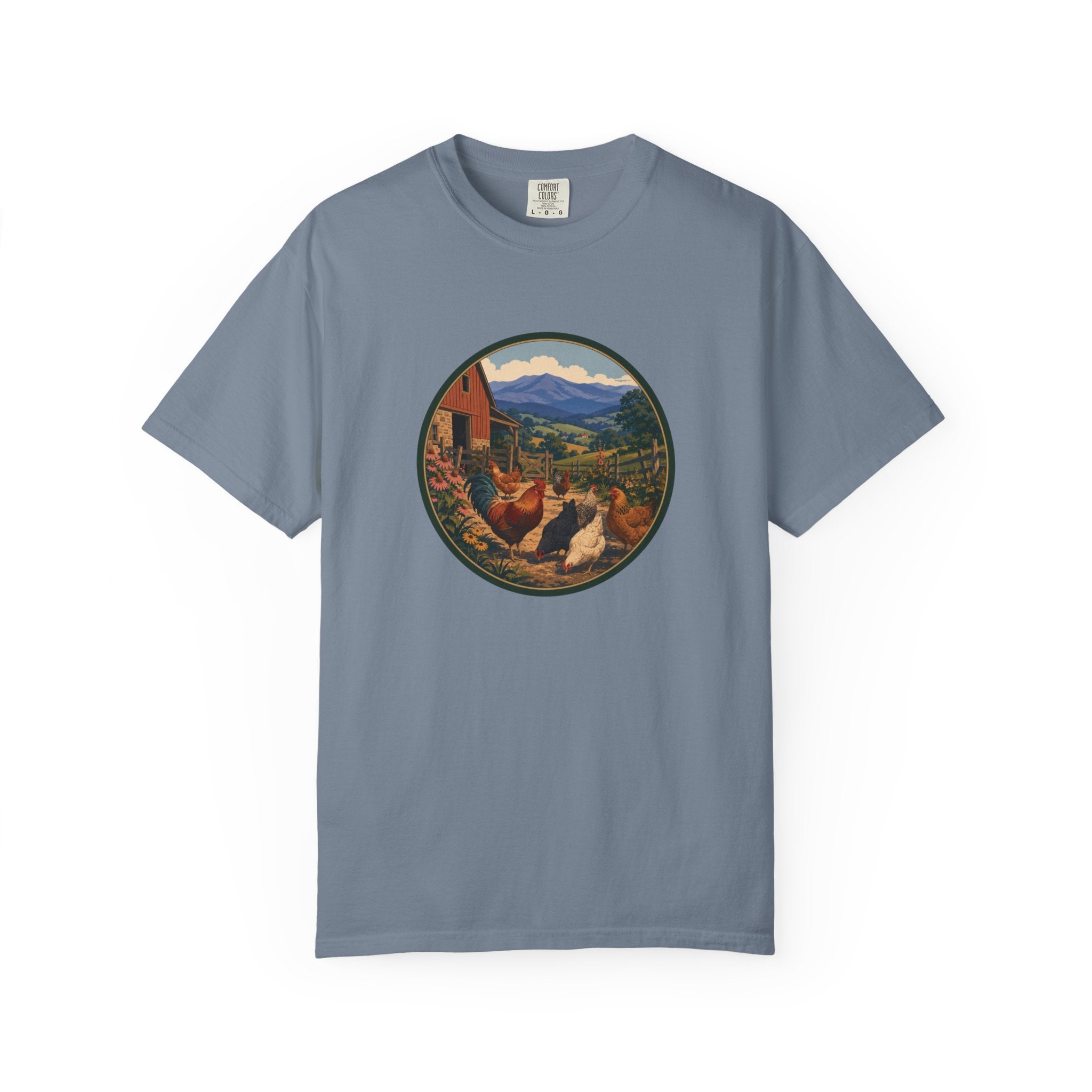 Chicken Farm Vintage Tee — Pastoral Hen Scene T-Shirt