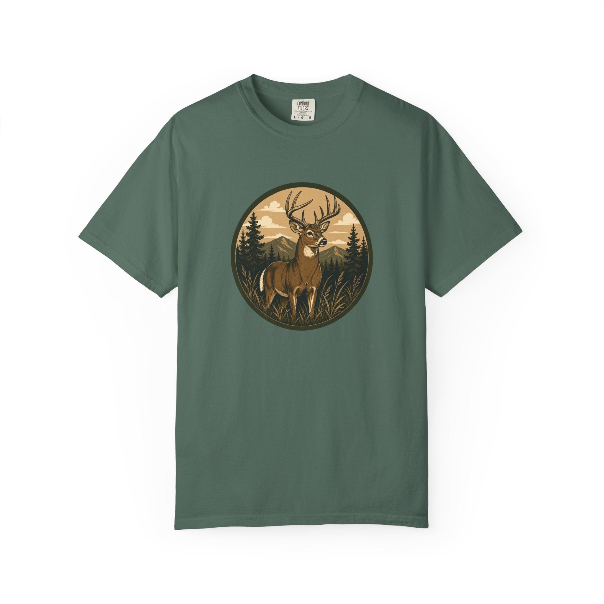 Buck in the Pines T-Shirt — Vintage Deer Forest Graphic Tee