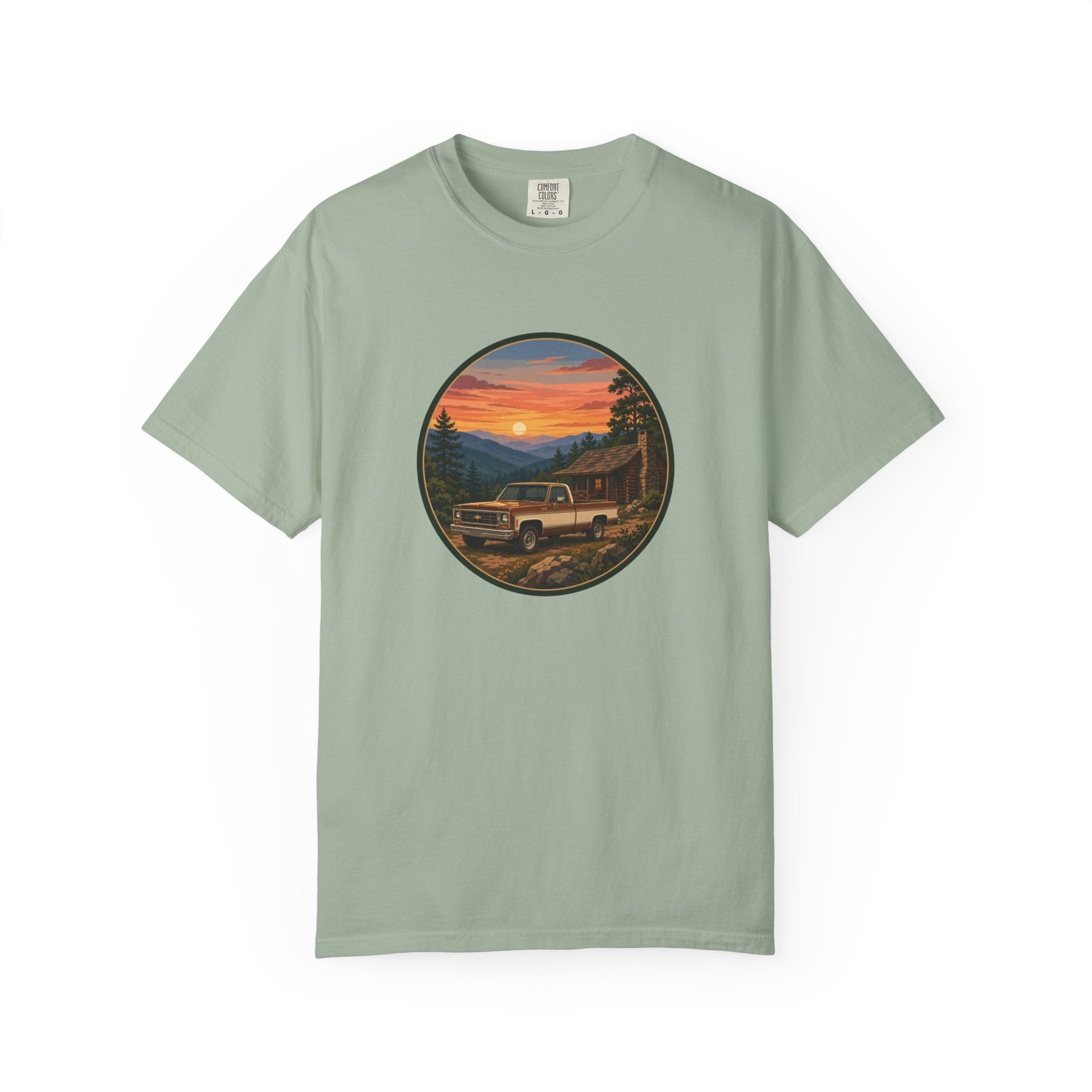 Sunset Cabin Truck T-Shirt — Vintage Classic Truck Tee