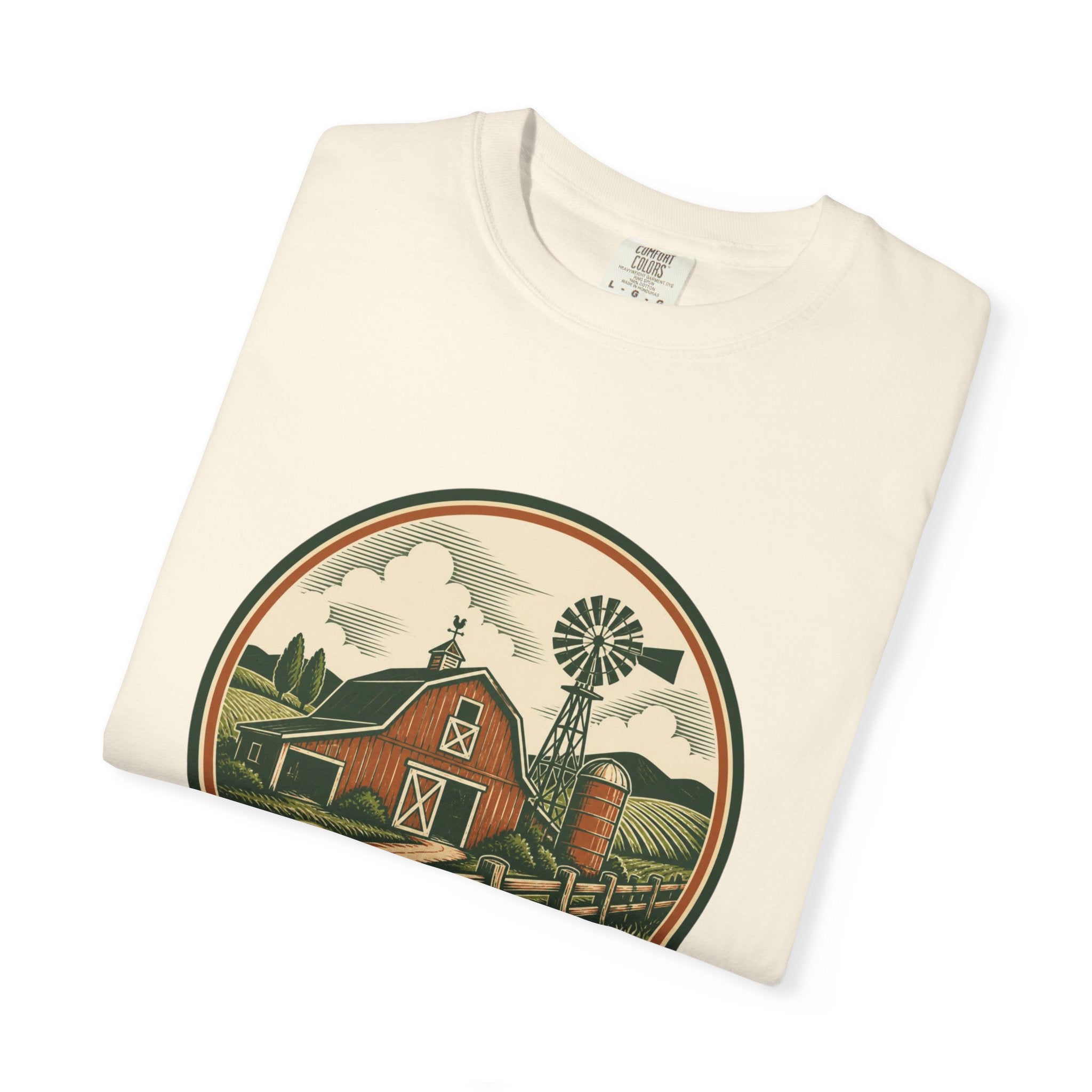 Barn & Windmill Farm T-Shirt — Vintage Rural Landscape Tee