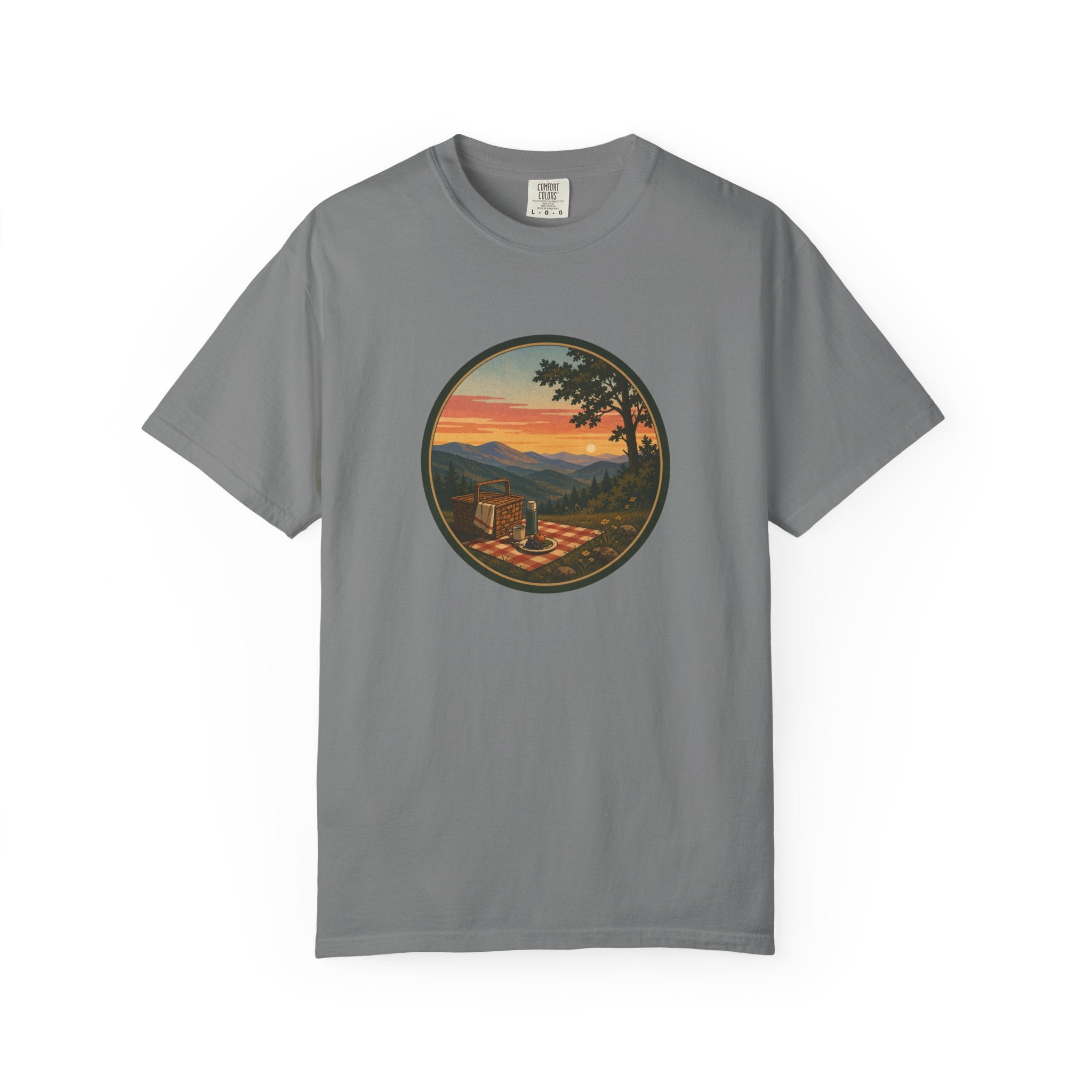 Sunset Picnic Tee — Scenic Mountain Picnic T-Shirt