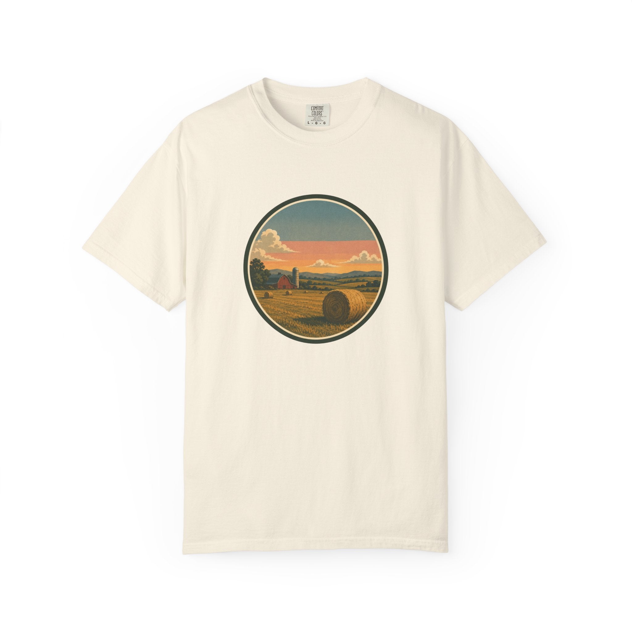 Sunset Hayfield T-Shirt — Vintage Farm Landscape Tee