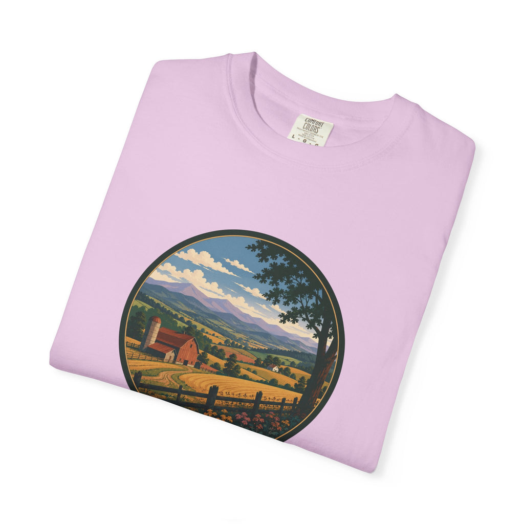 Scenic Countryside T-Shirt — Vintage Farm Landscape Graphic