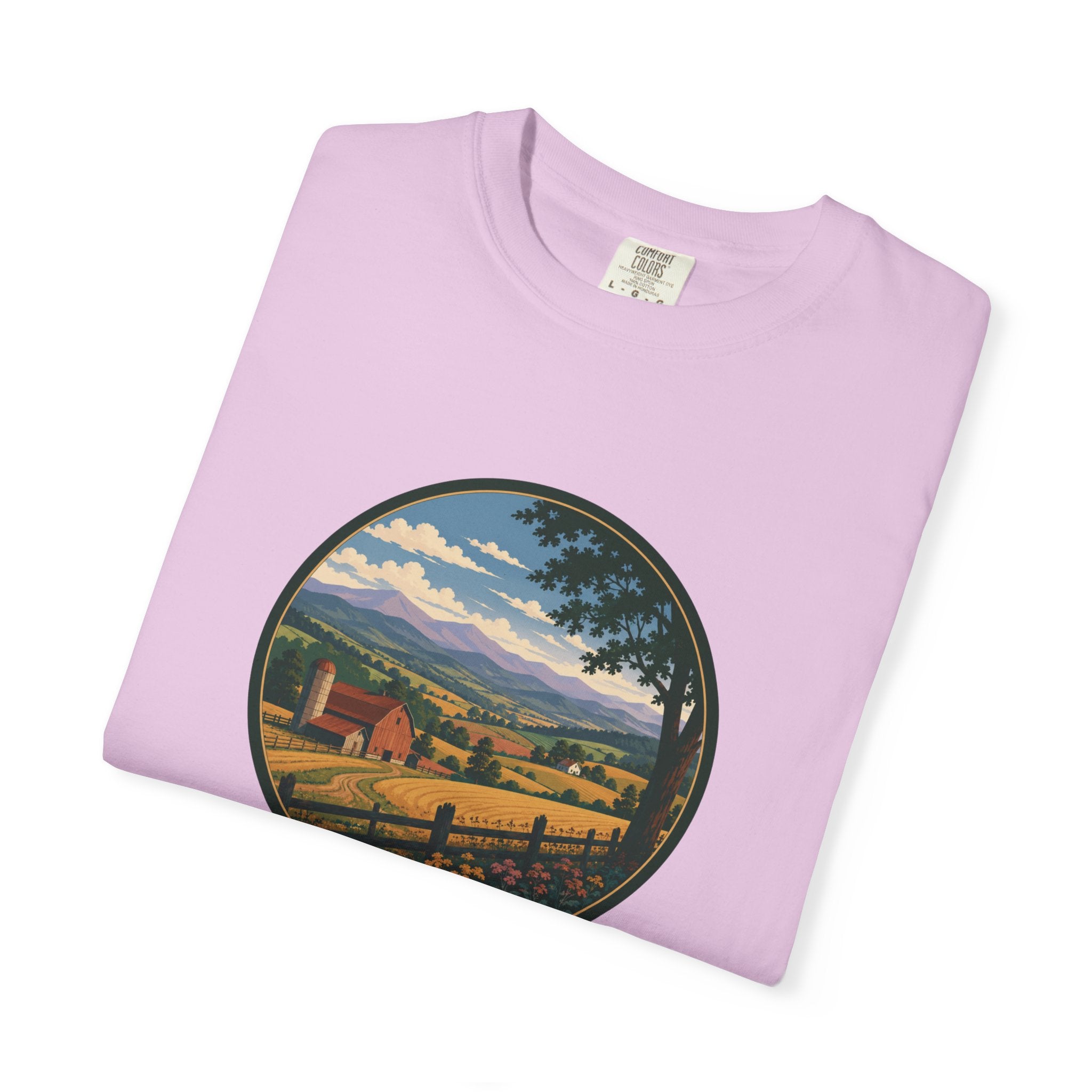Scenic Countryside T-Shirt — Vintage Farm Landscape Graphic