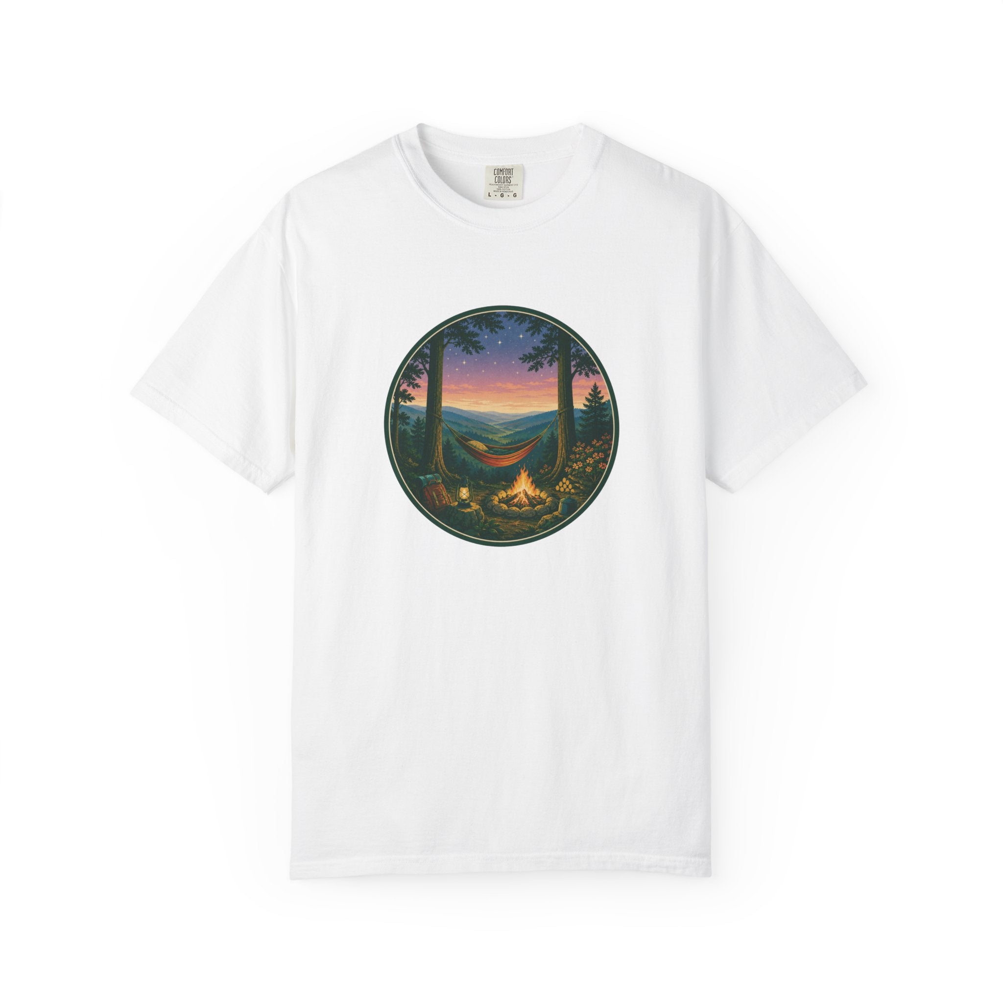 Hammock Camping Sunset T-Shirt — Bonfire Night Outdoor Graphic Tee