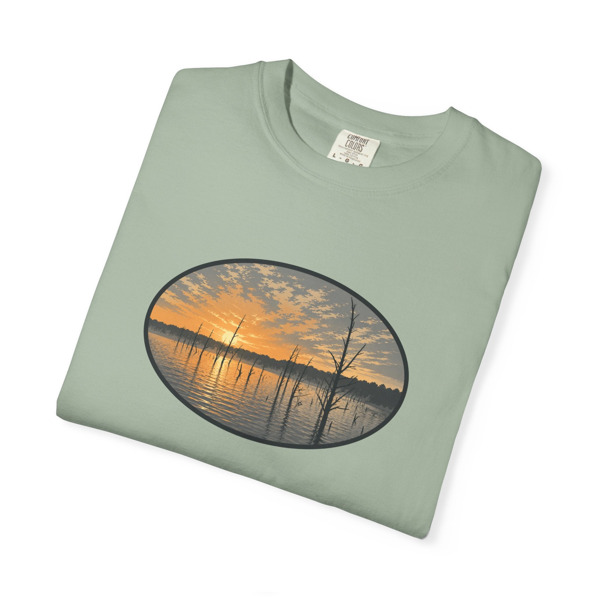 Sunrise Wooded Lake Oval T-Shirt