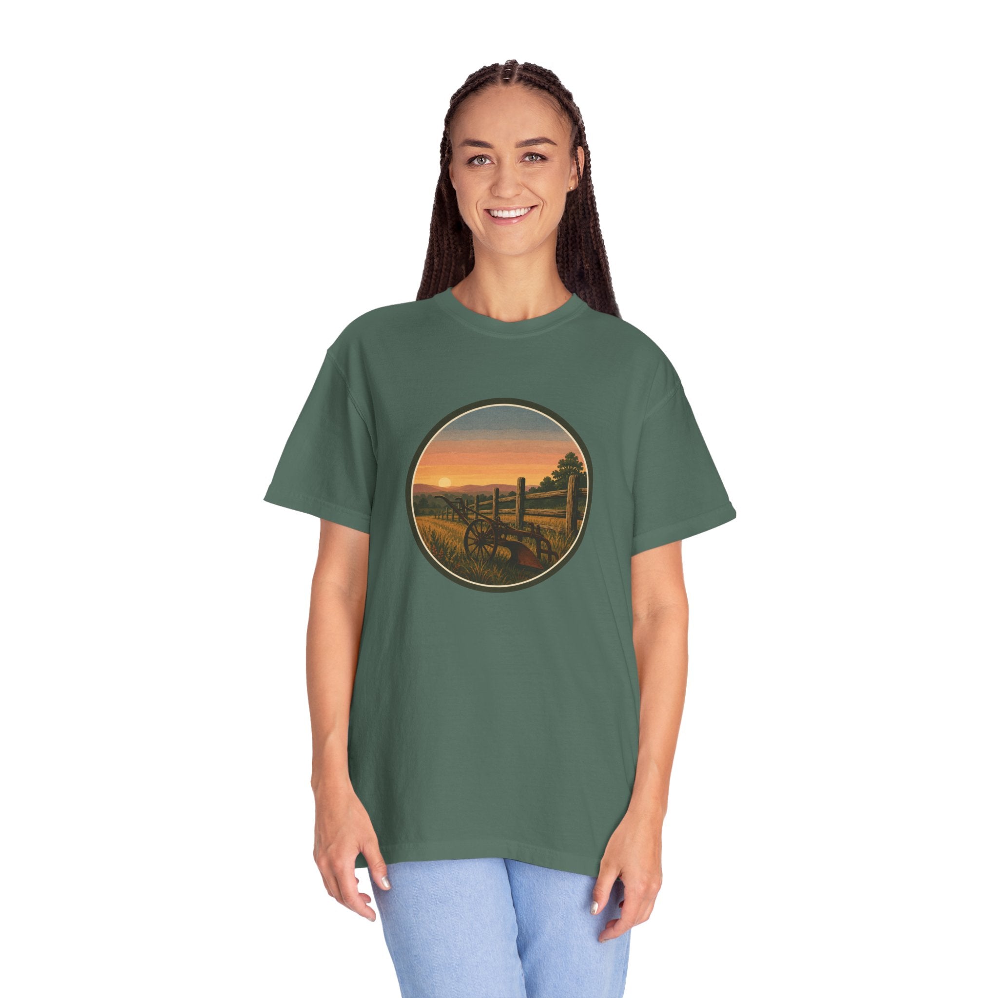 Sunset Antique Plow Landscape T-Shirt
