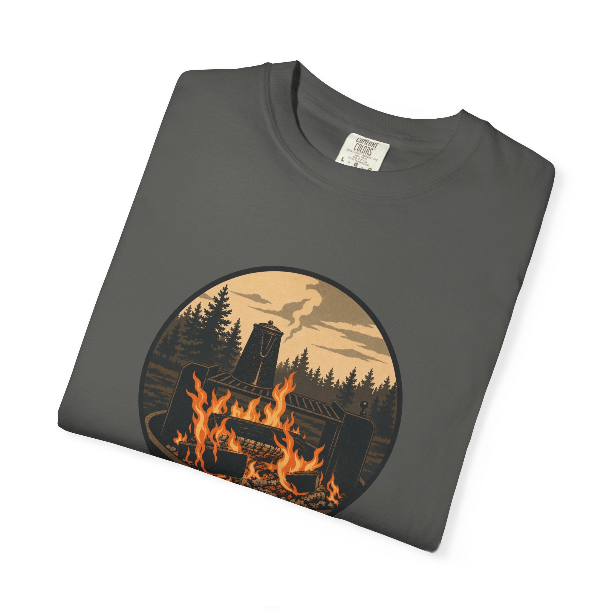 Campfire Forest T-Shirt — Retro Mountain Bonfire Graphic