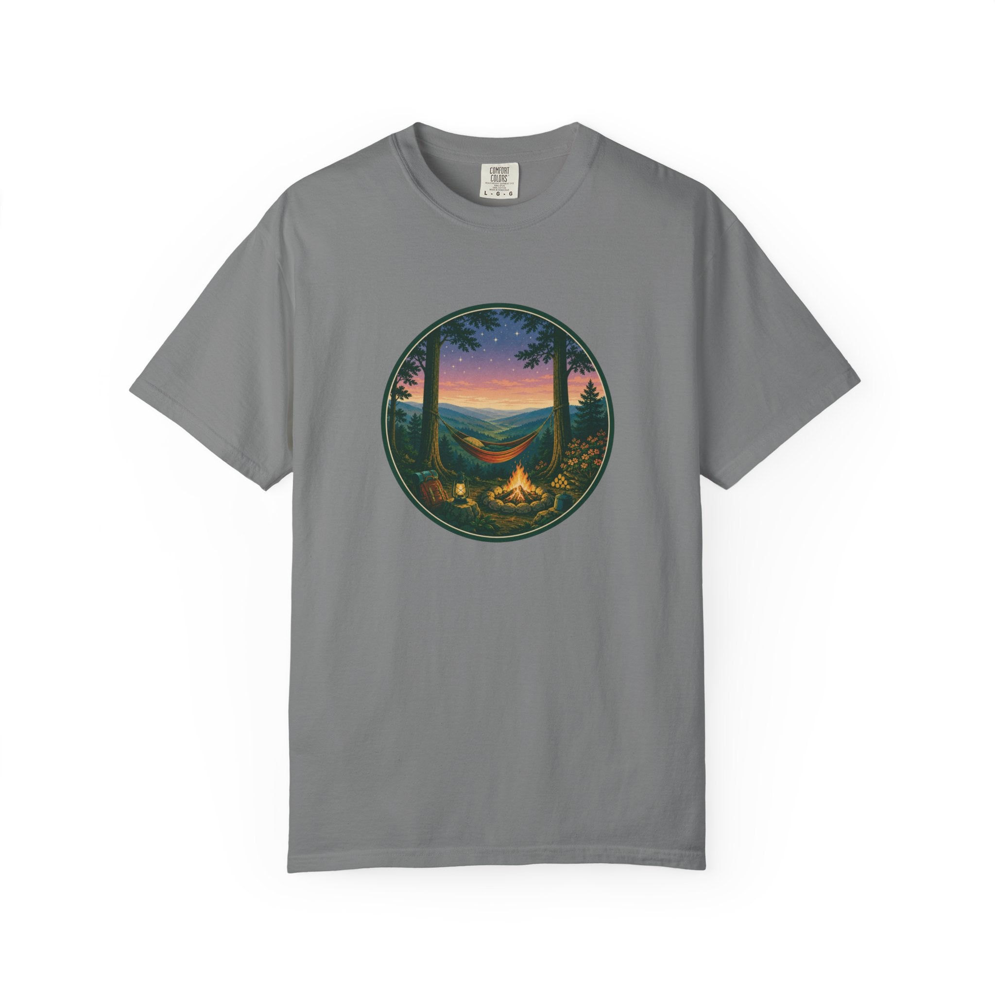 Hammock Camping Sunset T-Shirt — Bonfire Night Outdoor Graphic Tee