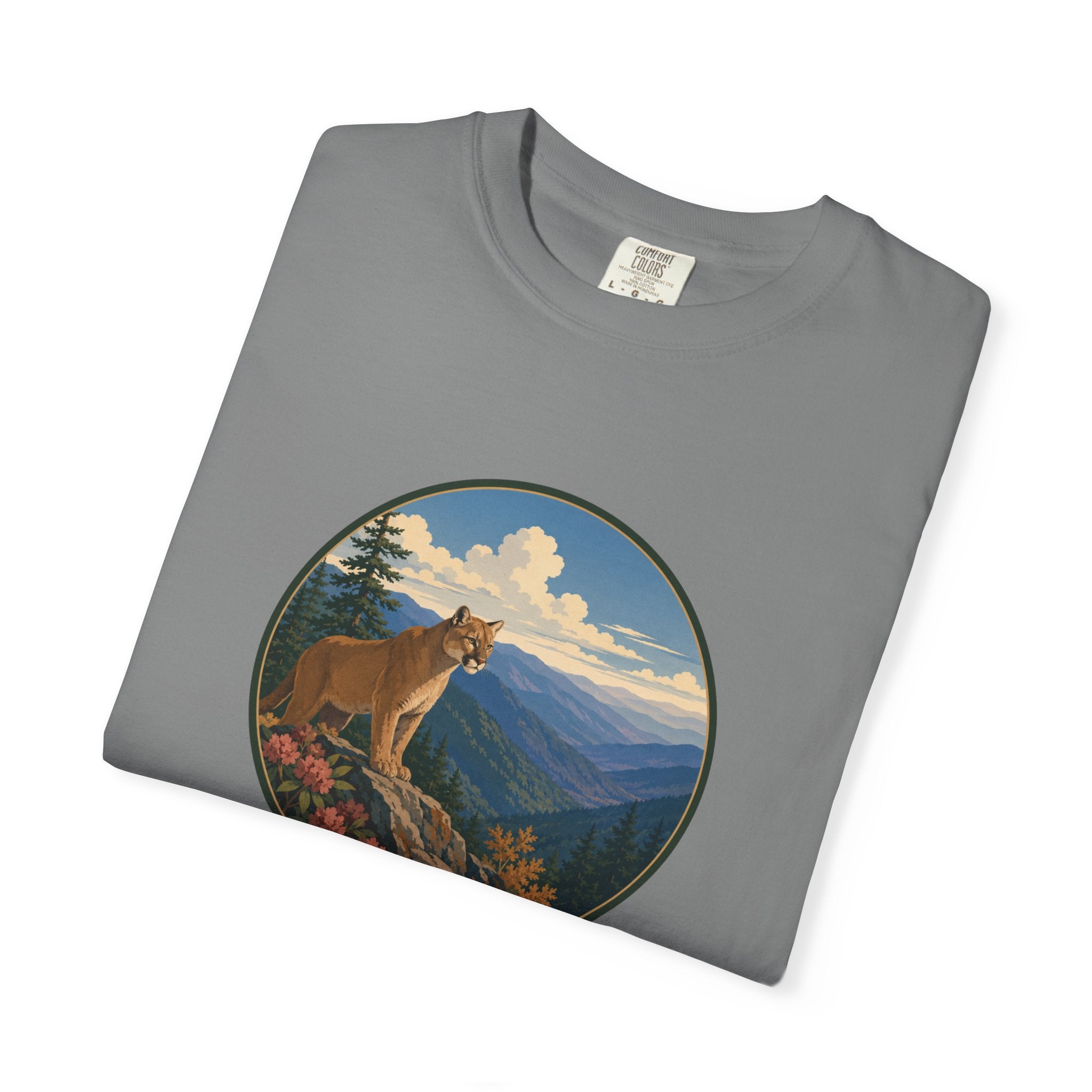 Mountain Lion Scenic T-Shirt — Vintage Nature Wildlife Graphic