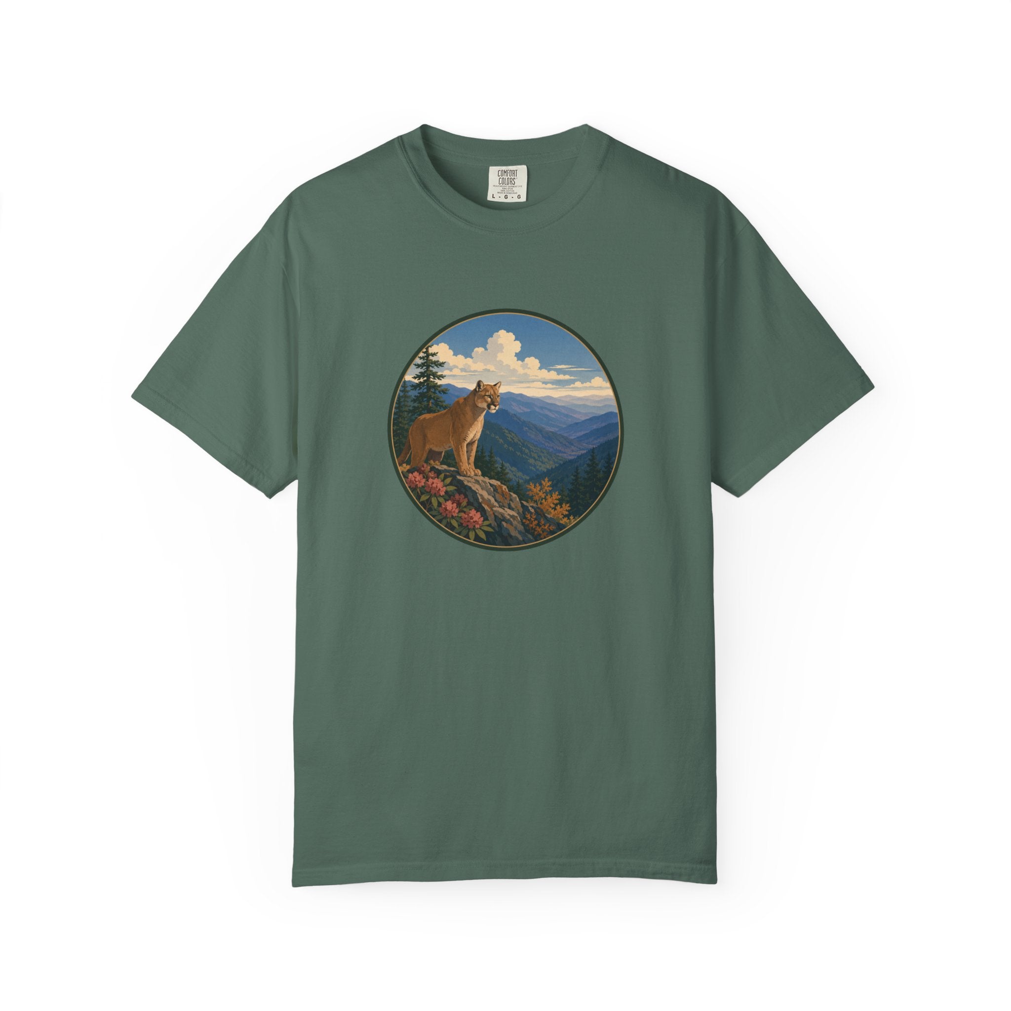 Mountain Lion Scenic T-Shirt — Vintage Nature Wildlife Graphic