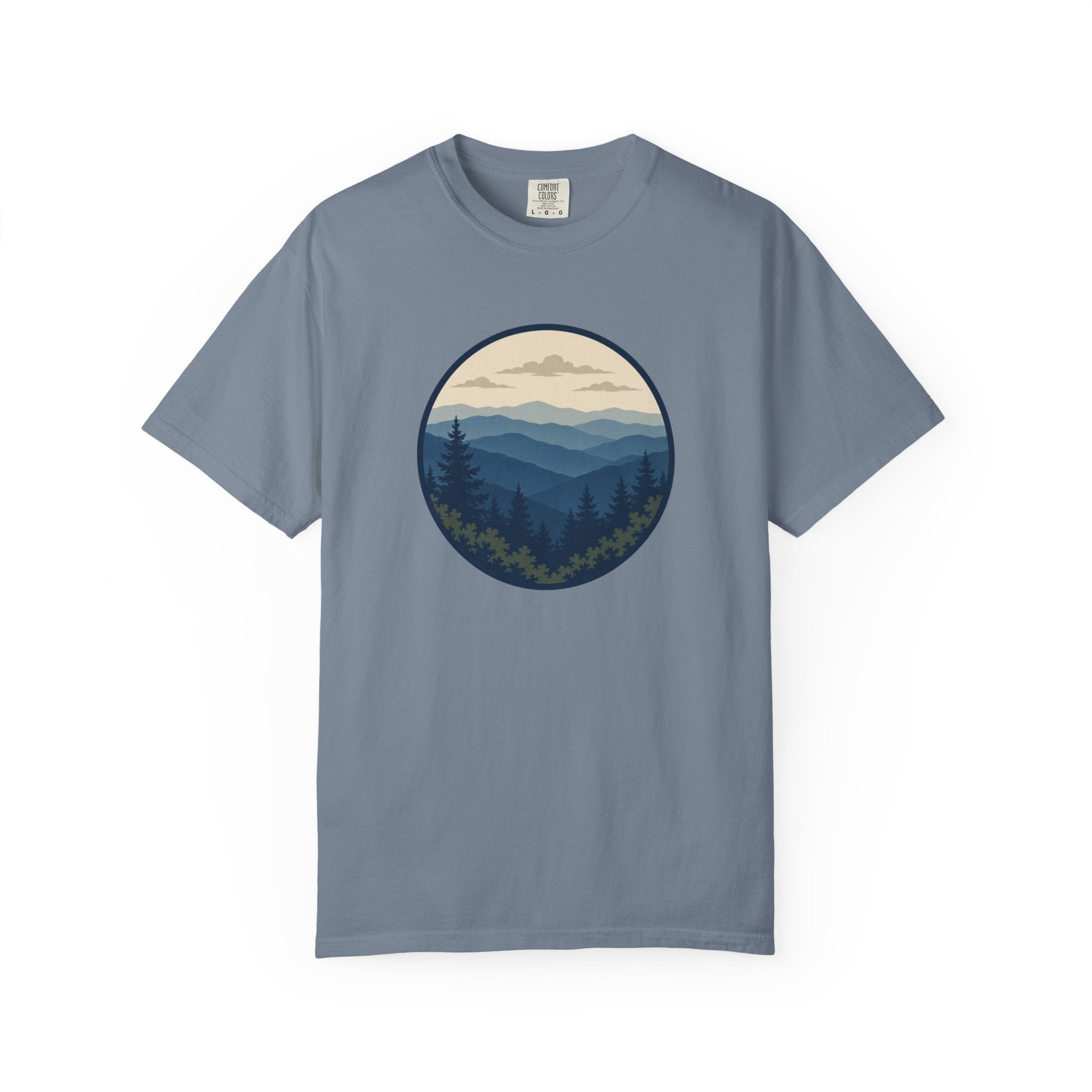 Mountain Ridge Circle T-Shirt — Scenic Forest Landscape Tee